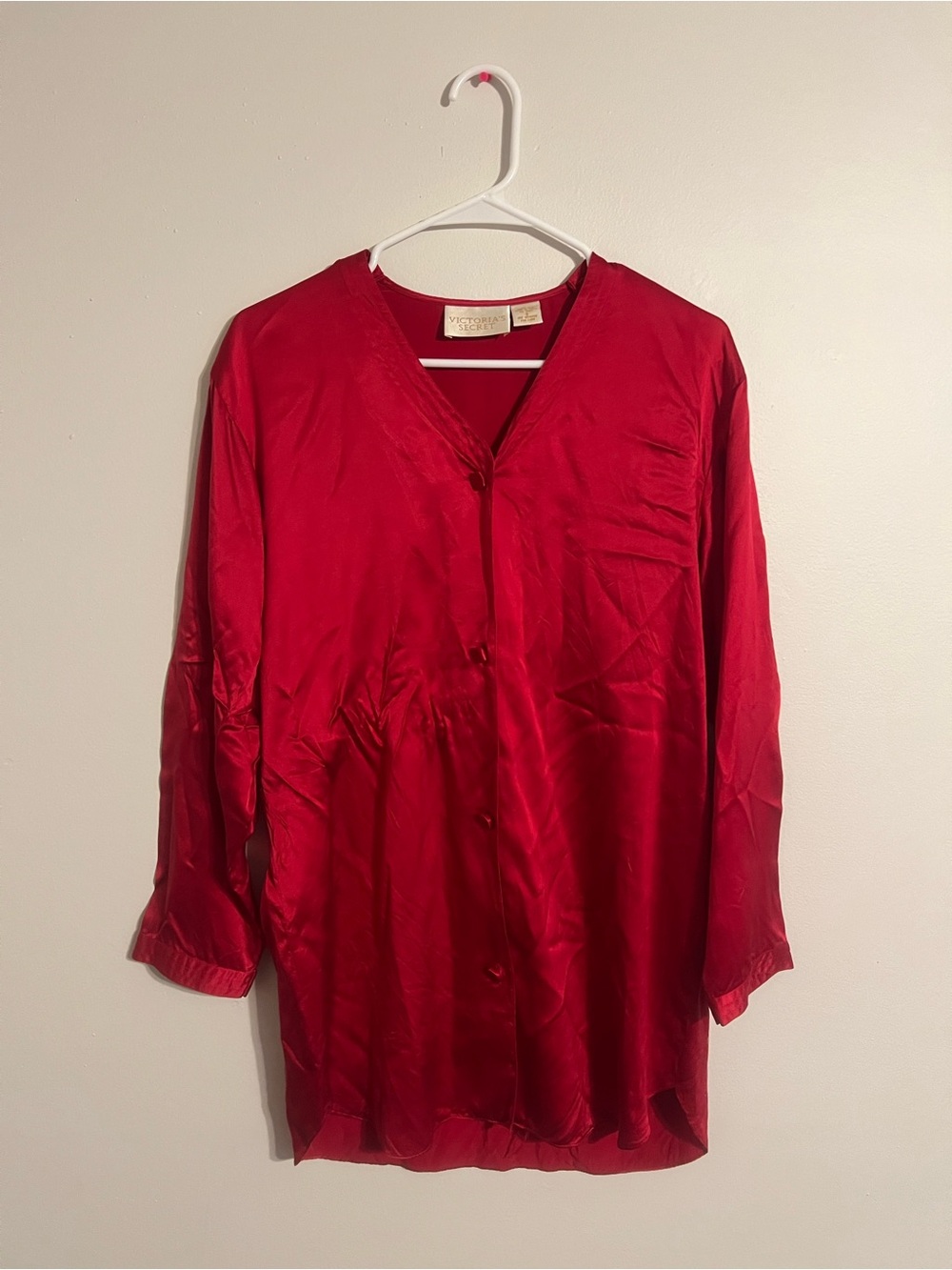 Victoria's Secret Vintage 90s Women's 100% Silk Pajama Top Red Button Up Size S